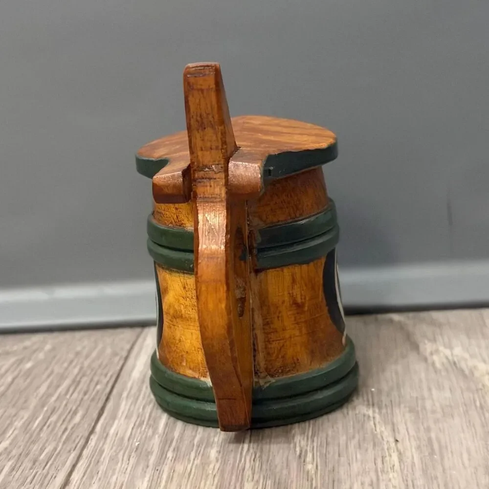 Vintage Swedish Handpainted Wooden Stein Mug with Lid